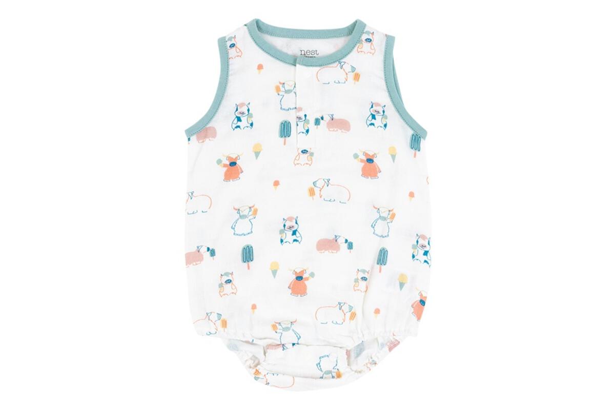 Bamboo Pima Sleeveless Henley Onesie - Summer Graze