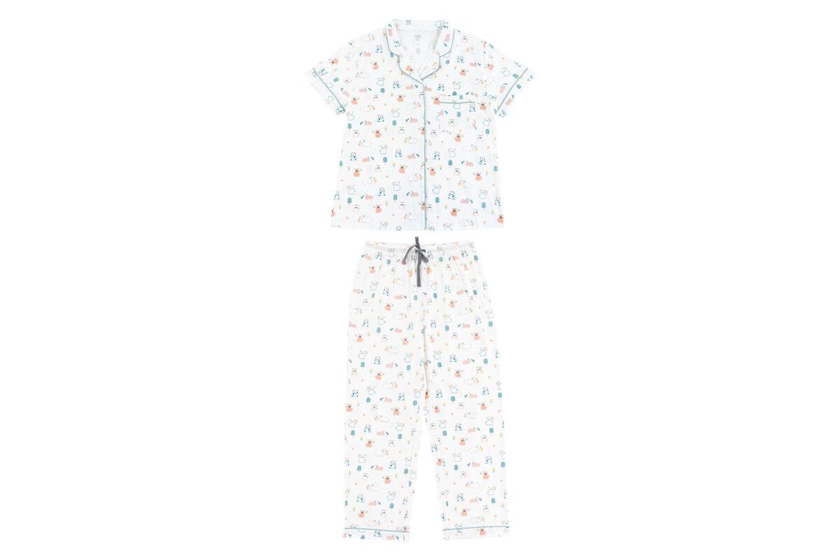 Women’s Bamboo Jersey Short Sleeve Button-up PJ Set - Summer Graze