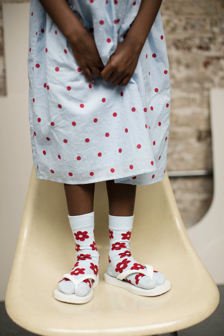 Daily Ankle Sock PaleBlue/RedFlowers