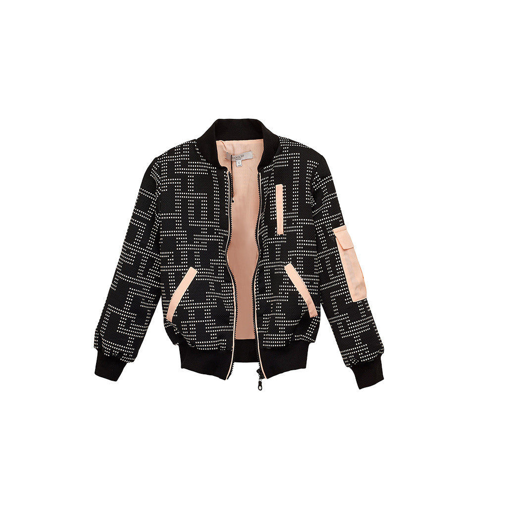 Black Jaquard Kids Bomber Jacket