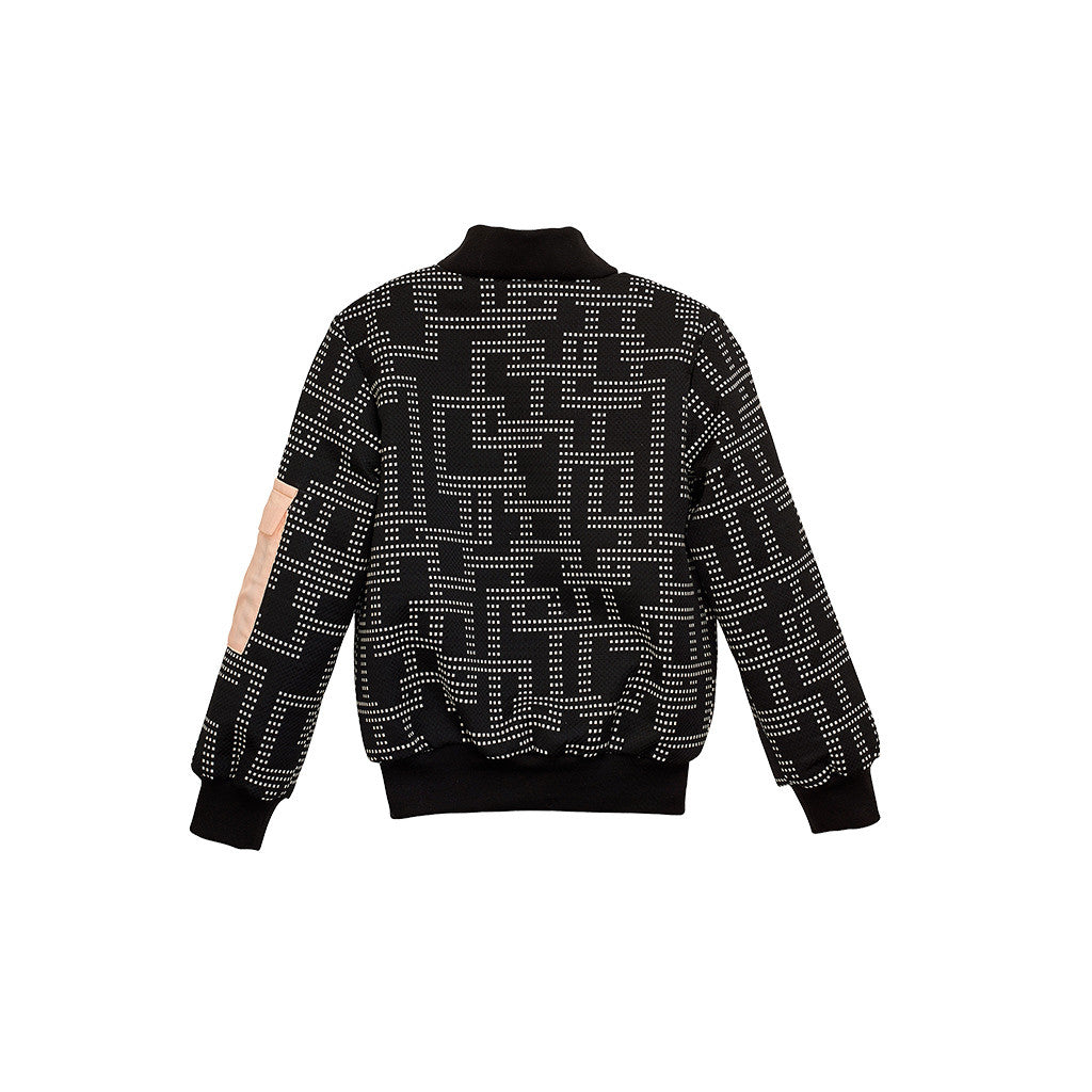 Black Jaquard Kids Bomber Jacket