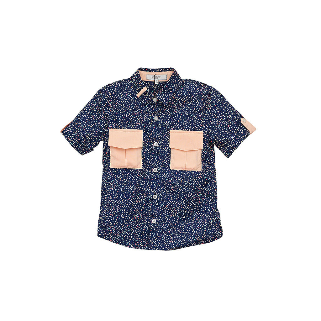 Navy Heather Boys Shirt with Pockets