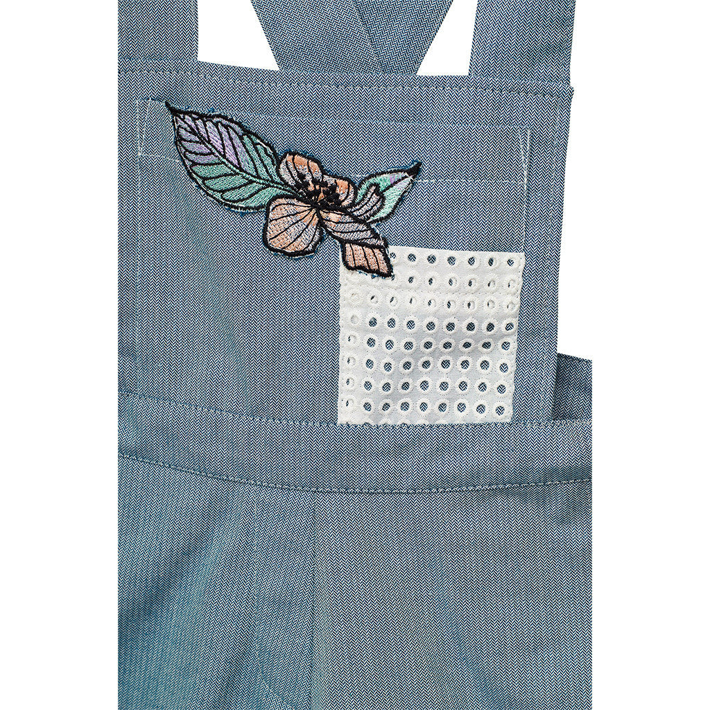 Blue Embroidered Girls Overalls