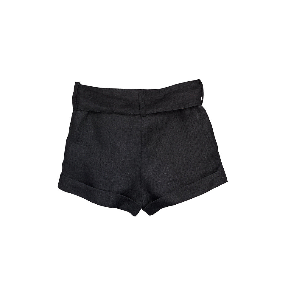 Black Linen Girls Shorts with belts