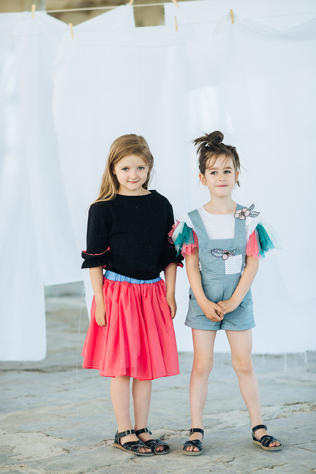 Blue Embroidered Girls Overalls