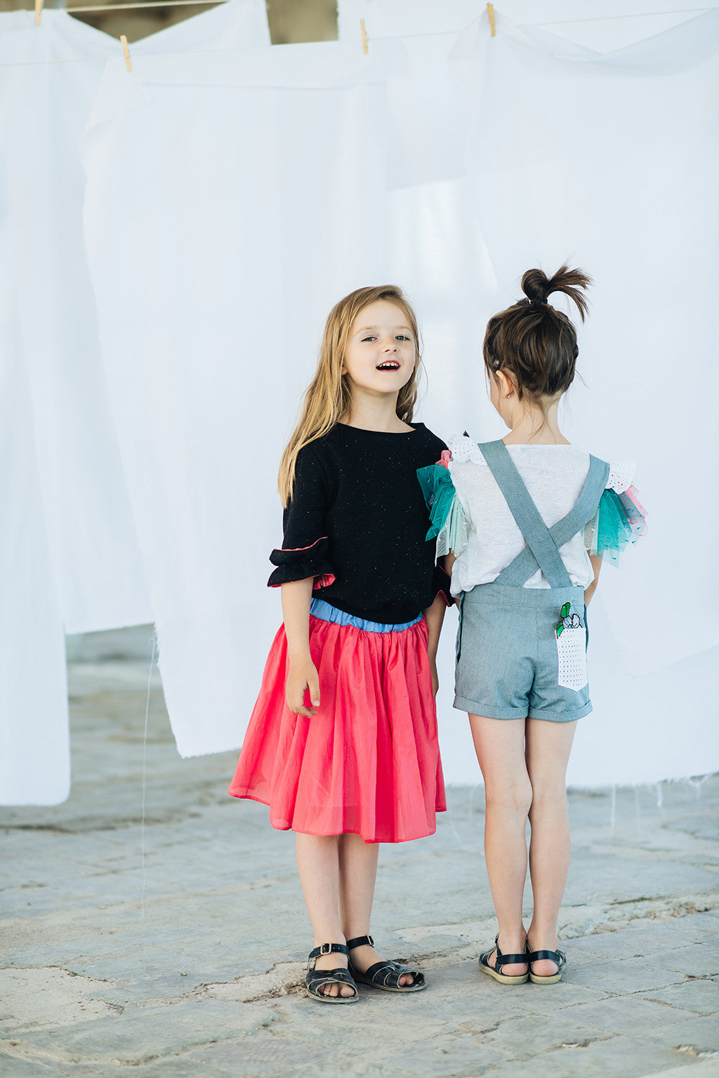 Blue Embroidered Girls Overalls