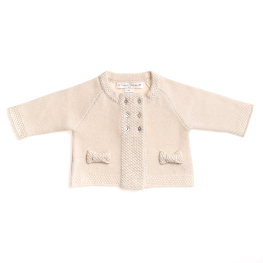 BOYS/GIRLS UNISEX BEIGE CASHMERE DOUBLE-BREASTED CARDIGAN