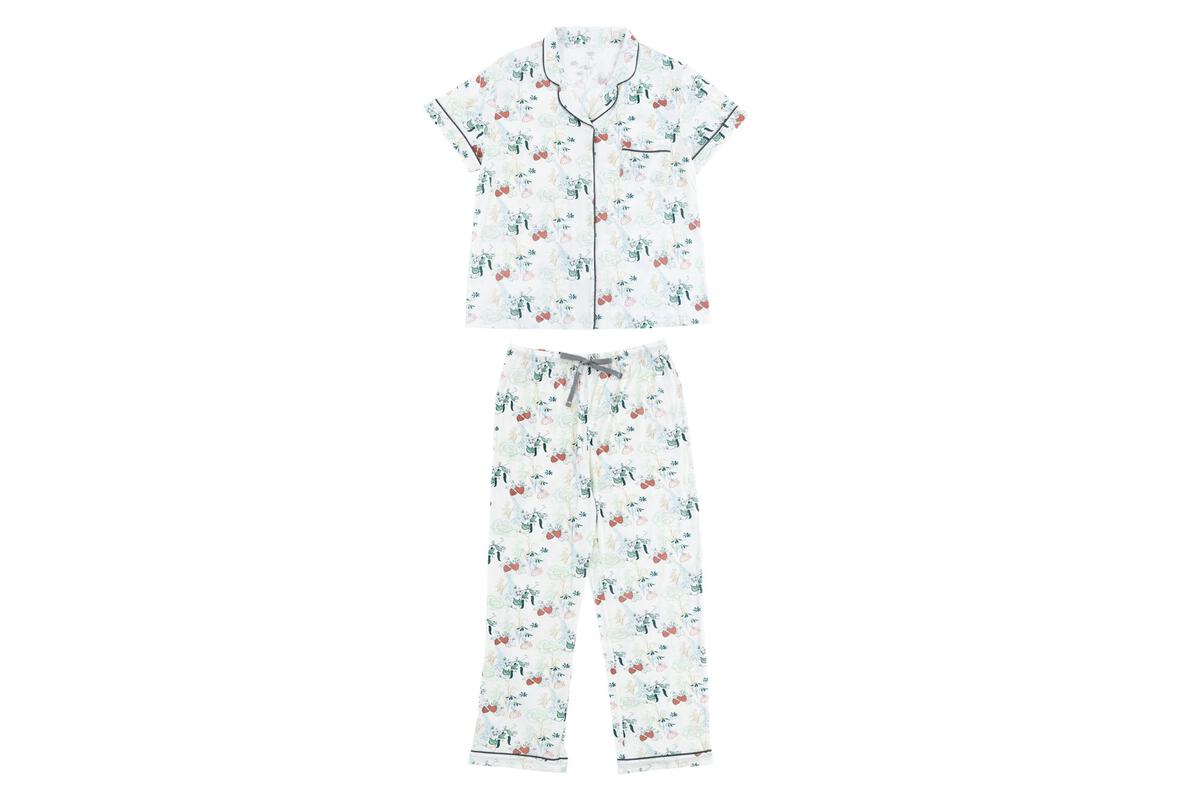 Women’s Bamboo Jersey Short Sleeve Button-up PJ Set - Spring Harvest