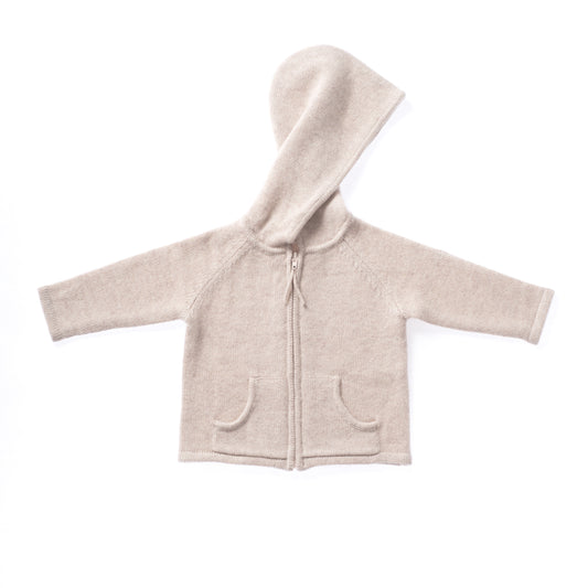 BOYS/GIRLS UNISEX BEIGE CASHMERE ZIP CARDIGAN