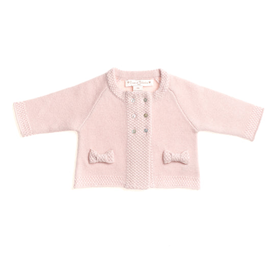 GIRLS PINK CASHMERE DOUBLE-BREASTED CARDIGAN