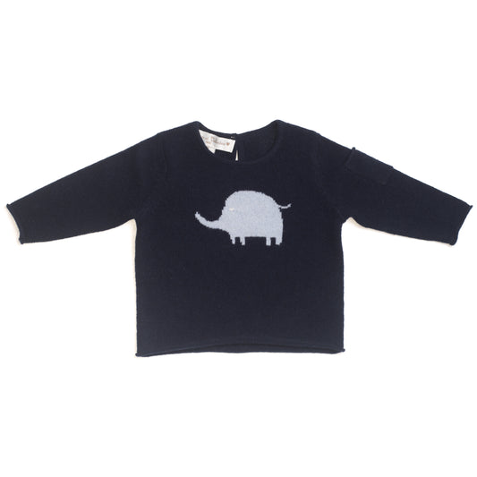 BOYS/GIRLS Unisex NAVY BLUE CASHMERE ELEPHANT SWEATER