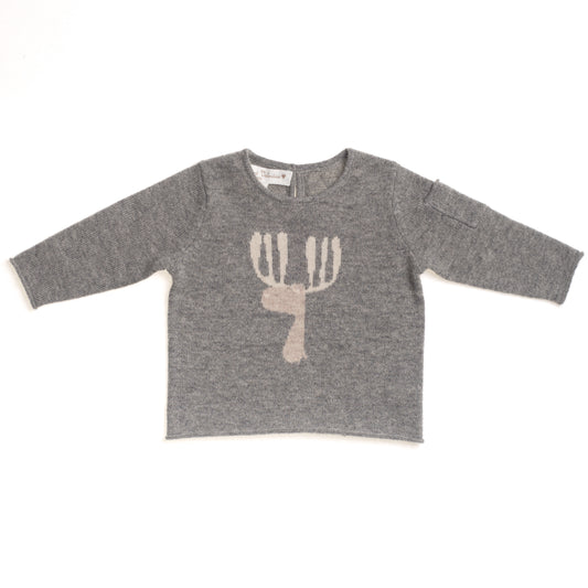 BOYS/GIRLS UNISEX GREY CASHMERE CERF SWEATER