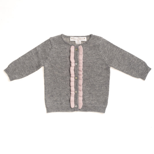 GIRLS GREY PINK CASHMERE CARDIGAN