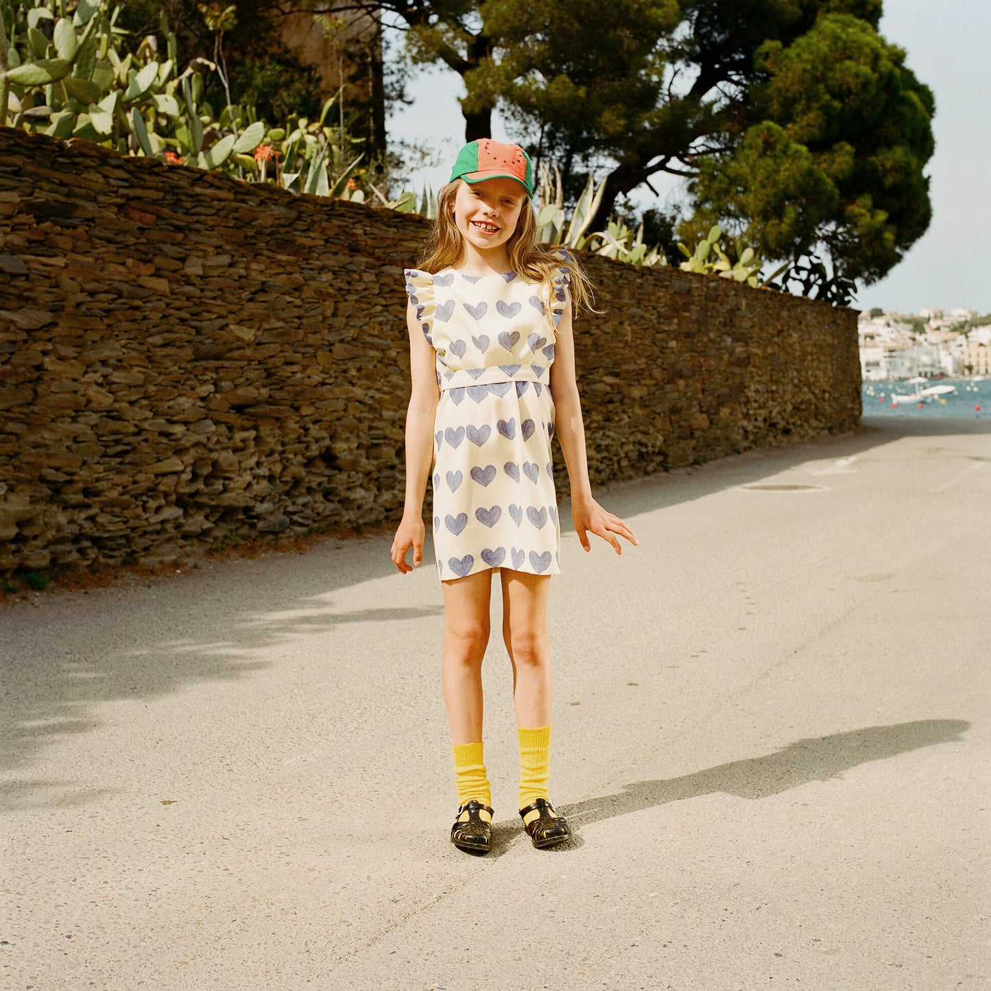 Weasel Kids Dress Yellow Hearts