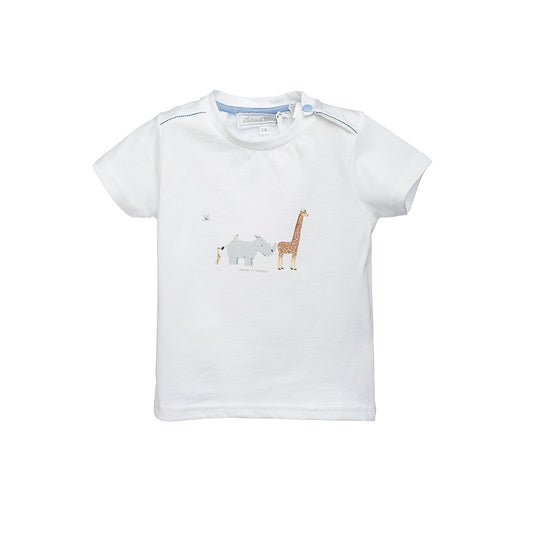 Boys White Animal Printed T-Shirt