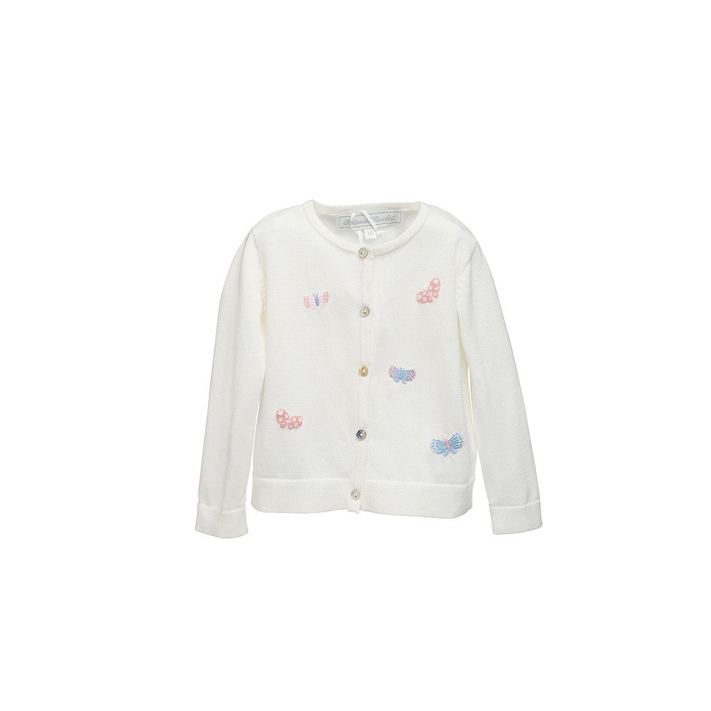 Girls Cream Butterfly Embroided Cardigan