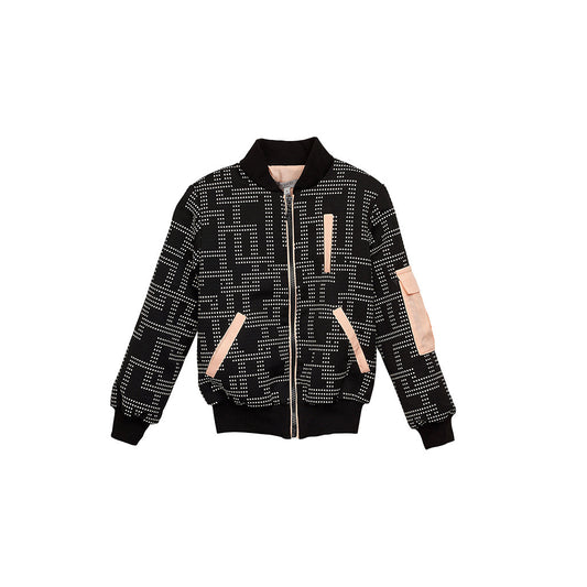 Black Jaquard Kids Bomber Jacket