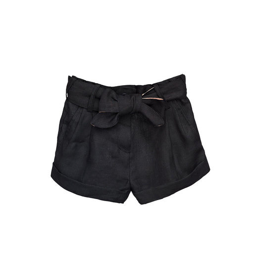 Black Linen Girls Shorts with belts