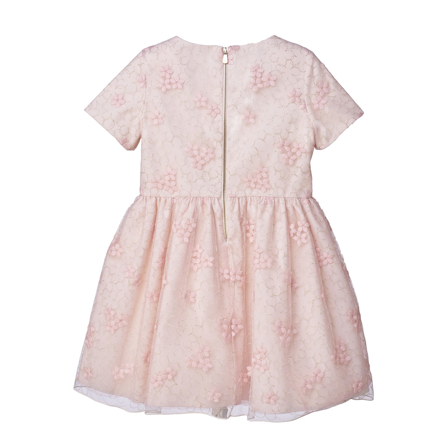 Girls OFF WHITE/PINK EMBR LUREX WOOL ON NET DRESS