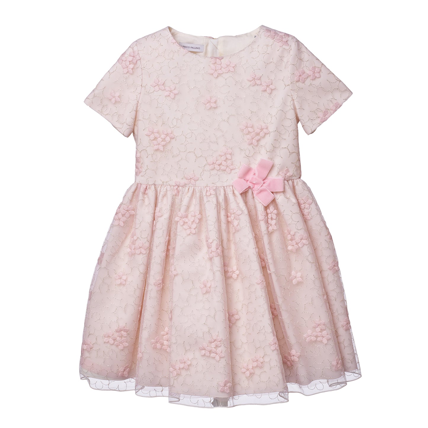 Girls OFF WHITE/PINK EMBR LUREX WOOL ON NET DRESS