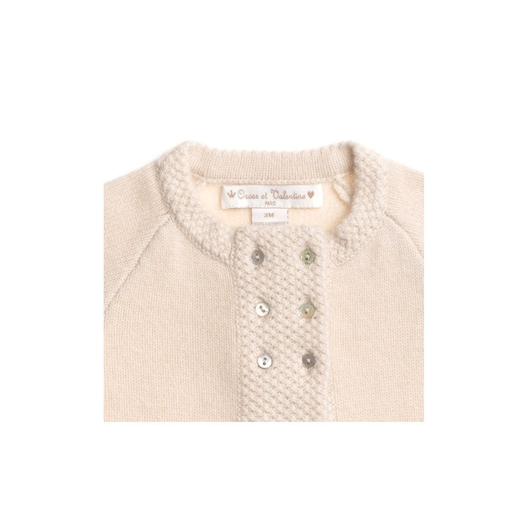 BOYS/GIRLS UNISEX BEIGE CASHMERE DOUBLE-BREASTED CARDIGAN