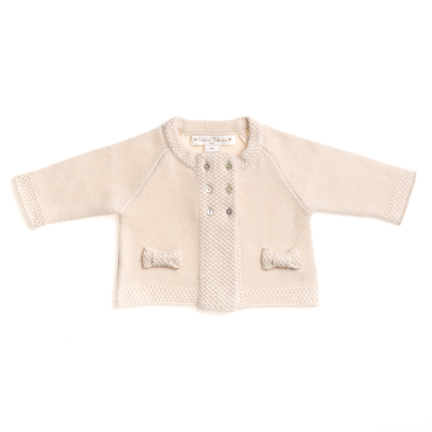 BOYS/GIRLS UNISEX BEIGE CASHMERE DOUBLE-BREASTED CARDIGAN